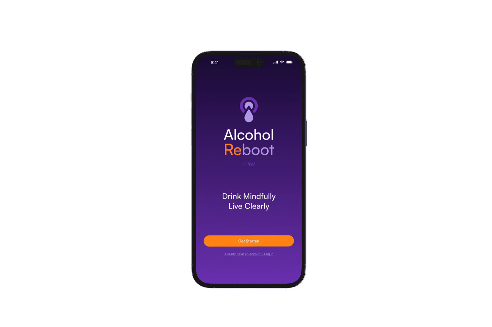 Alcohol Reboot welcome screen: Drink Mindfully, Live Clearly