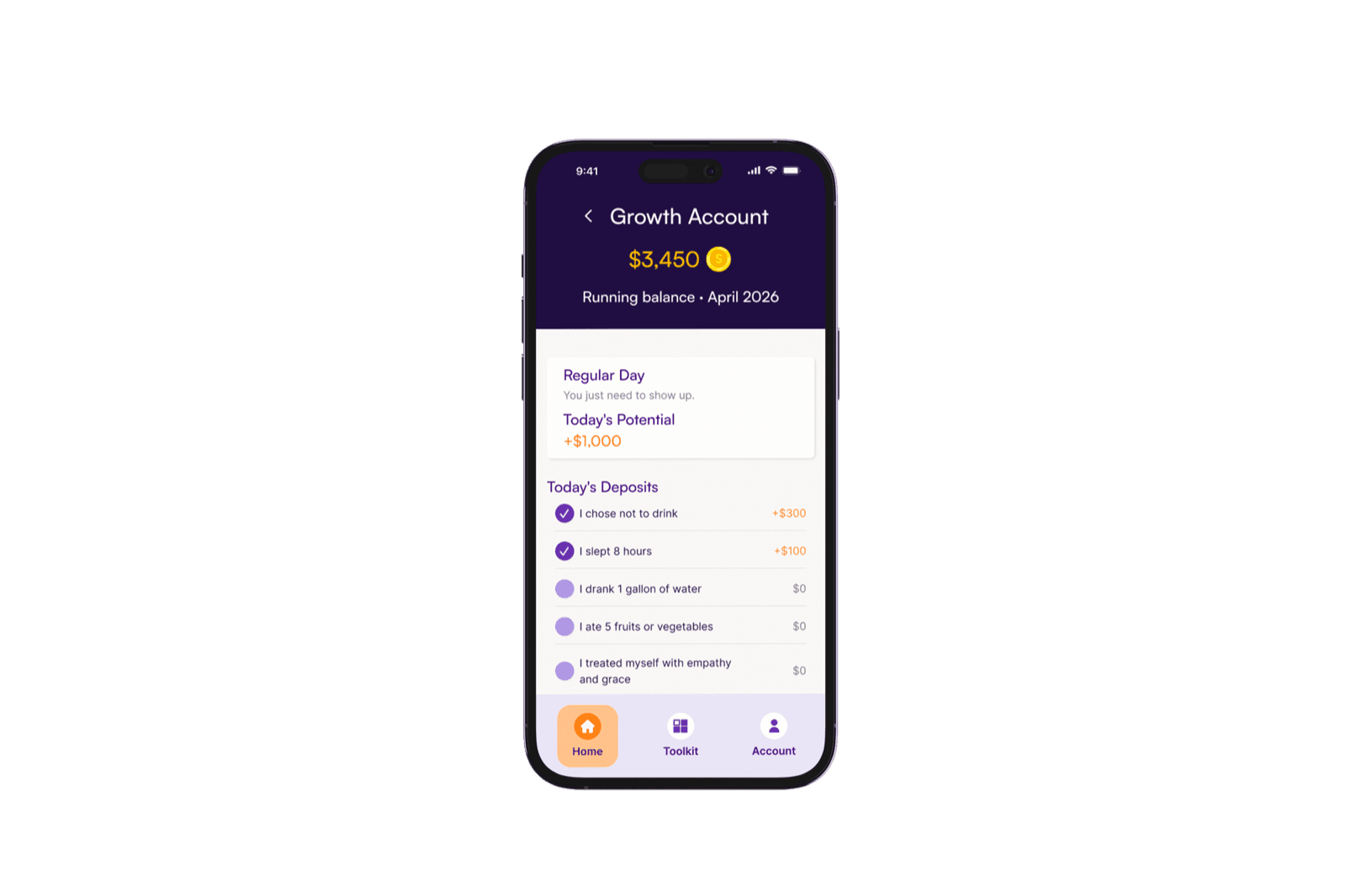 Alcohol Reboot app screen showing the growth account