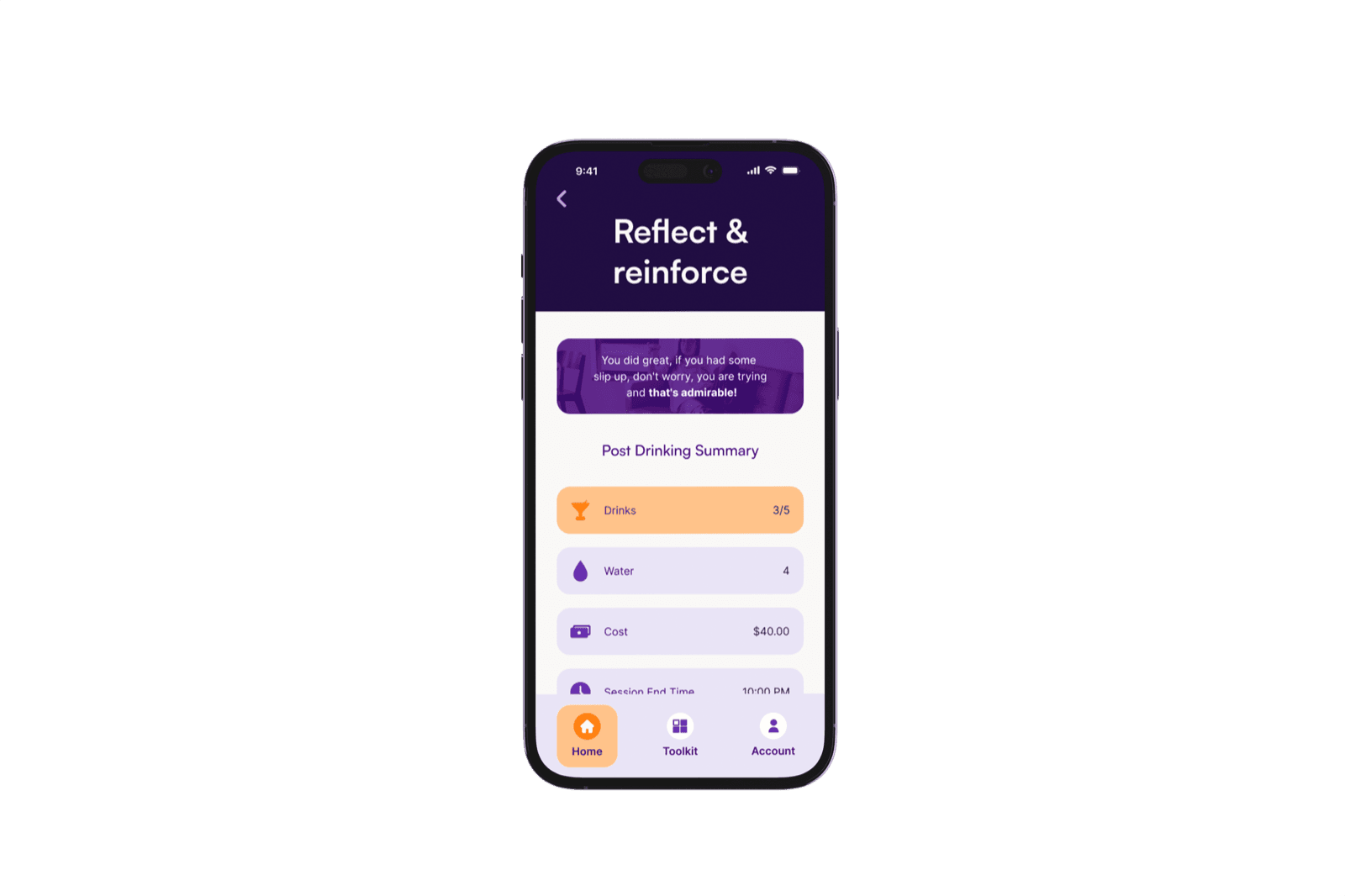 Alcohol Reboot app screen showing drinking patterns