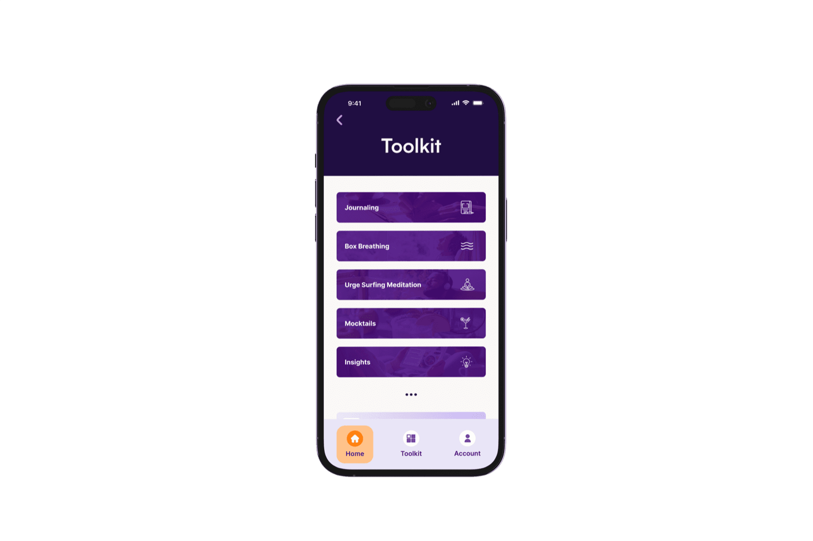 Alcohol Reboot app screen showing the toolkit